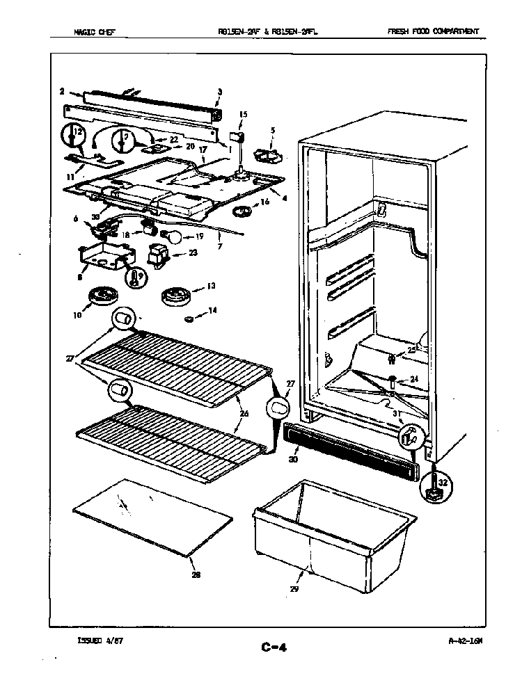 Fresh Food Compartment Diagram and Parts List for RB15EA-2AFL 5E30B Magic Chef Refrigerator