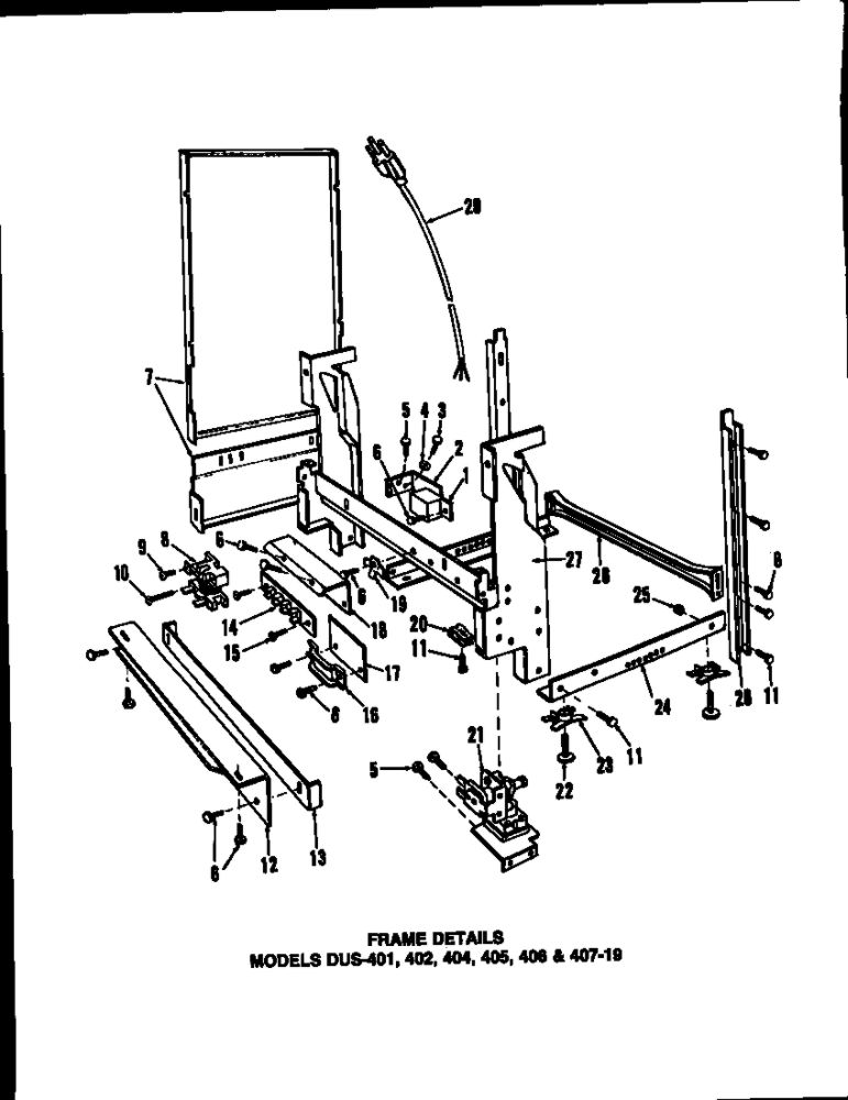 Frame Details 1 Diagram and Parts List for DUS-414-19  Maytag Dishwasher