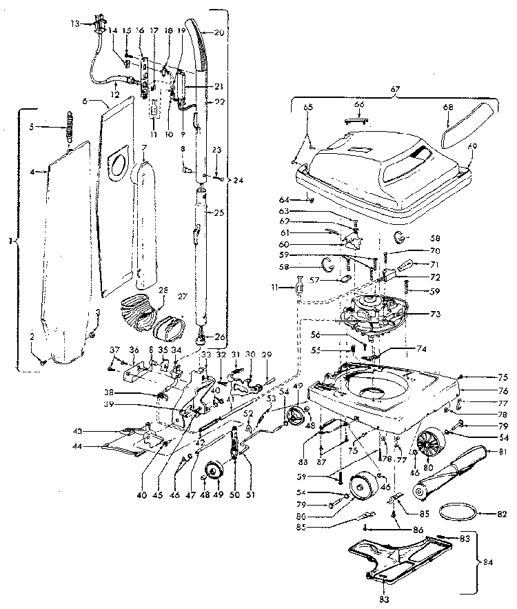 Unit Parts Diagram and Parts List for U4727-900  Hoover Upright Vacuum