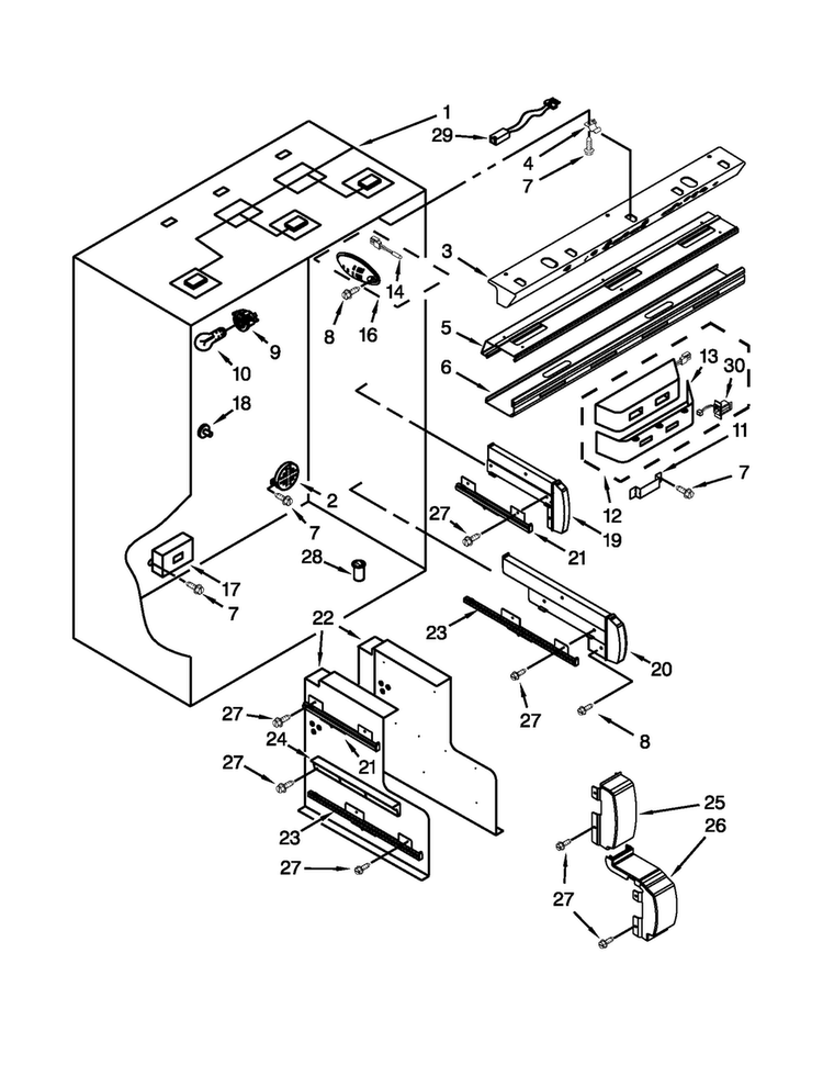 Refrigerator Liner Parts Diagram and Parts List for JF42SSFXDA02  Jenn-Air Refrigerator