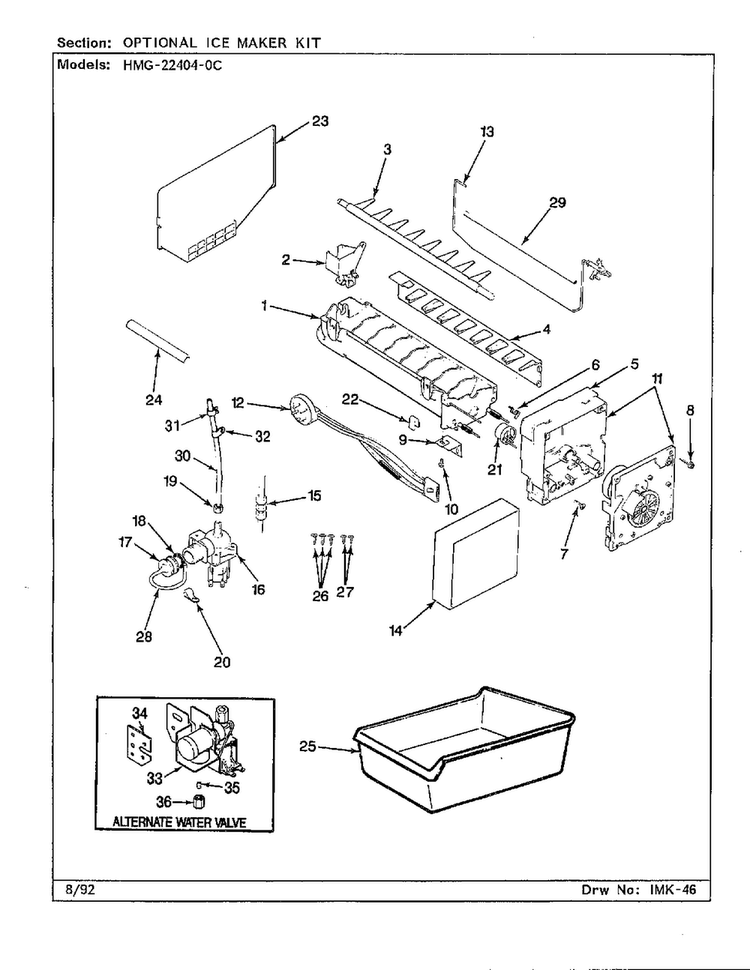 Ice Maker Diagram and Parts List for 22404-0C  Admiral Refrigerator