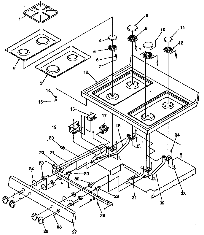 Main Top Diagram and Parts List for ARG7600L-P1143321NL  Amana Range