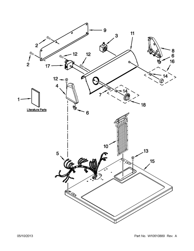 Top And Console Parts Diagram and Parts List for 4GNED4400YQ2  Amana Dryer