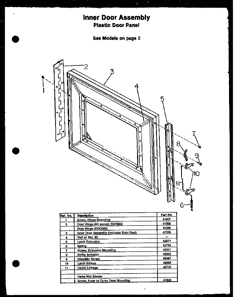 INNER DOOR ASSY Diagram and Parts List for DMO660  Amana Microwave