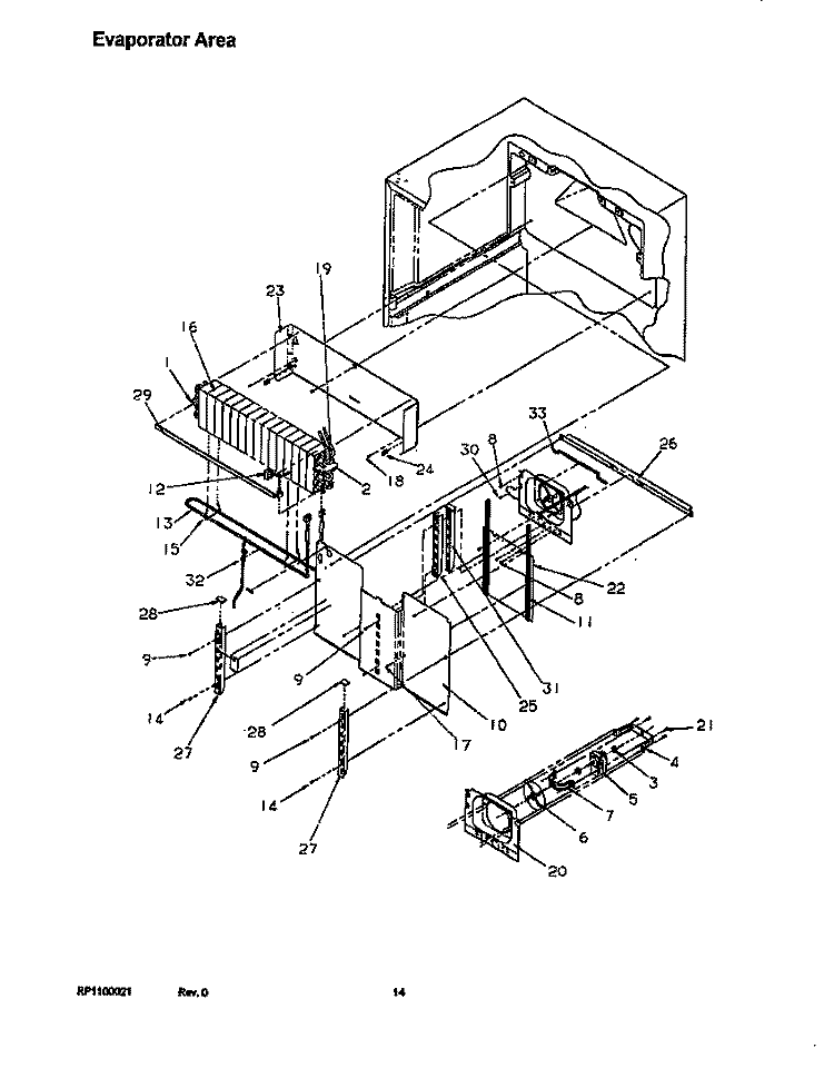 EVAP AREA Diagram and Parts List for TR22S4W P1196202W W Amana Refrigerator