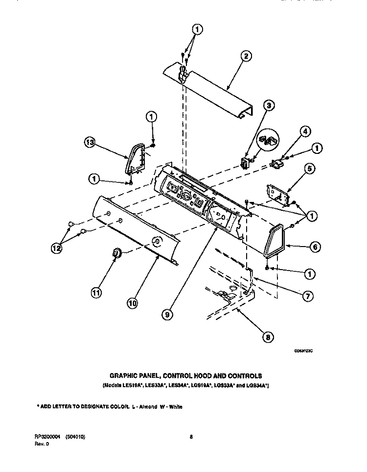 GRAPHIC PANEL, CONTROL HOOD AND CONTROLS Diagram and Parts List for LGS33AW PLGS33AW Speed Queen Dryer