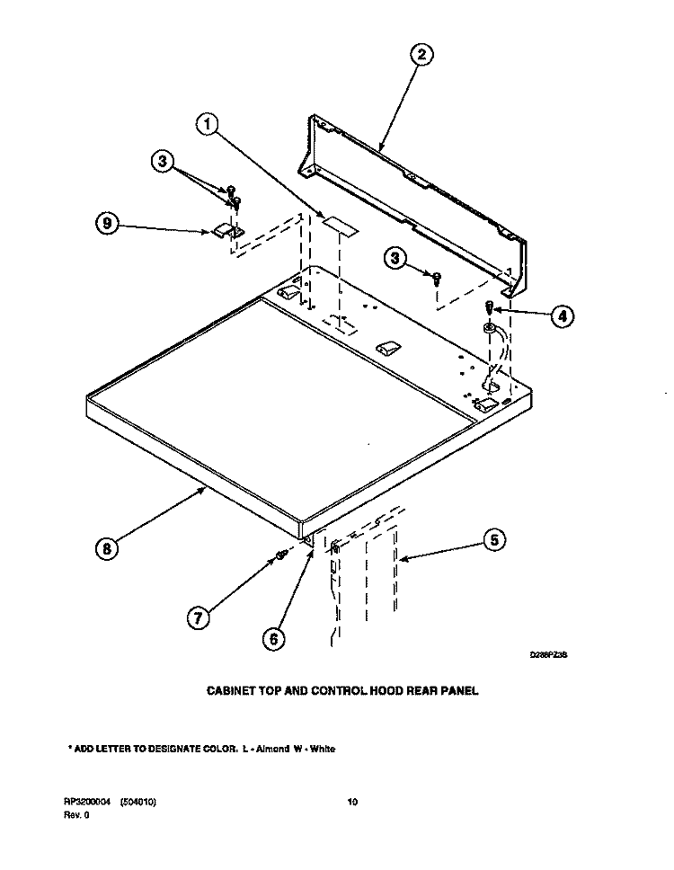 CABINET TOP AND CONTROL HOOD REAR PANEL Diagram and Parts List for LGS33AW PLGS33AW Speed Queen Dryer