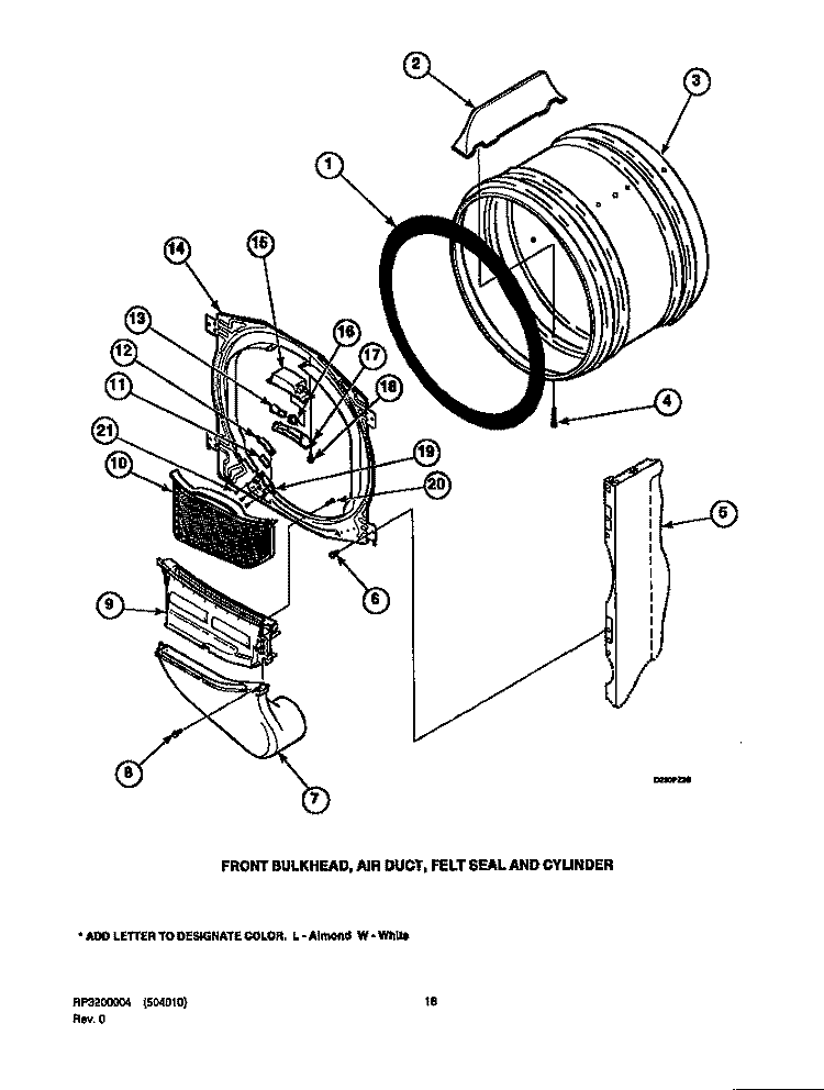 FR BLKHD, AIR DUCT, FELT SEAL & CYLINDER Diagram and Parts List for LGS33AW PLGS33AW Speed Queen Dryer
