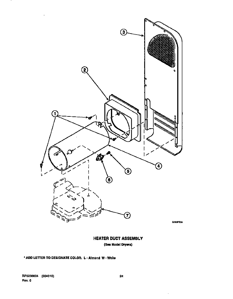 HEATER DUCT ASSY Diagram and Parts List for LGS33AW PLGS33AW Speed Queen Dryer