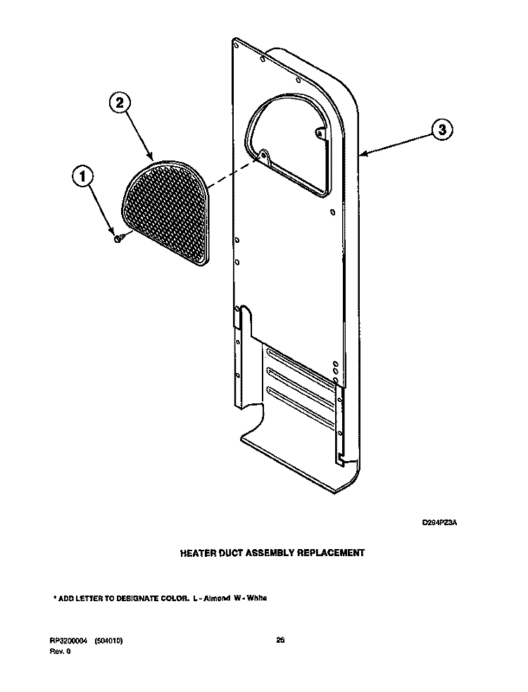 HEATER DUCT REPLACEMENT Diagram and Parts List for LGS33AW PLGS33AW Speed Queen Dryer