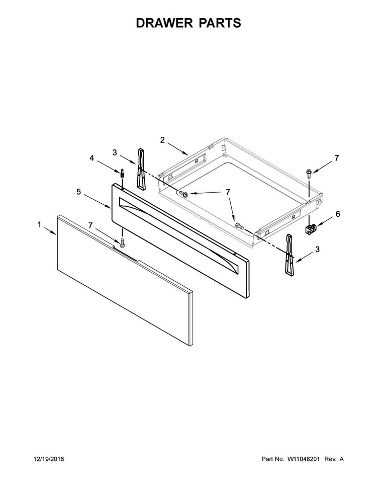 Drawer Parts Diagram and Parts List for YACS4303MFW0  Amana Range
