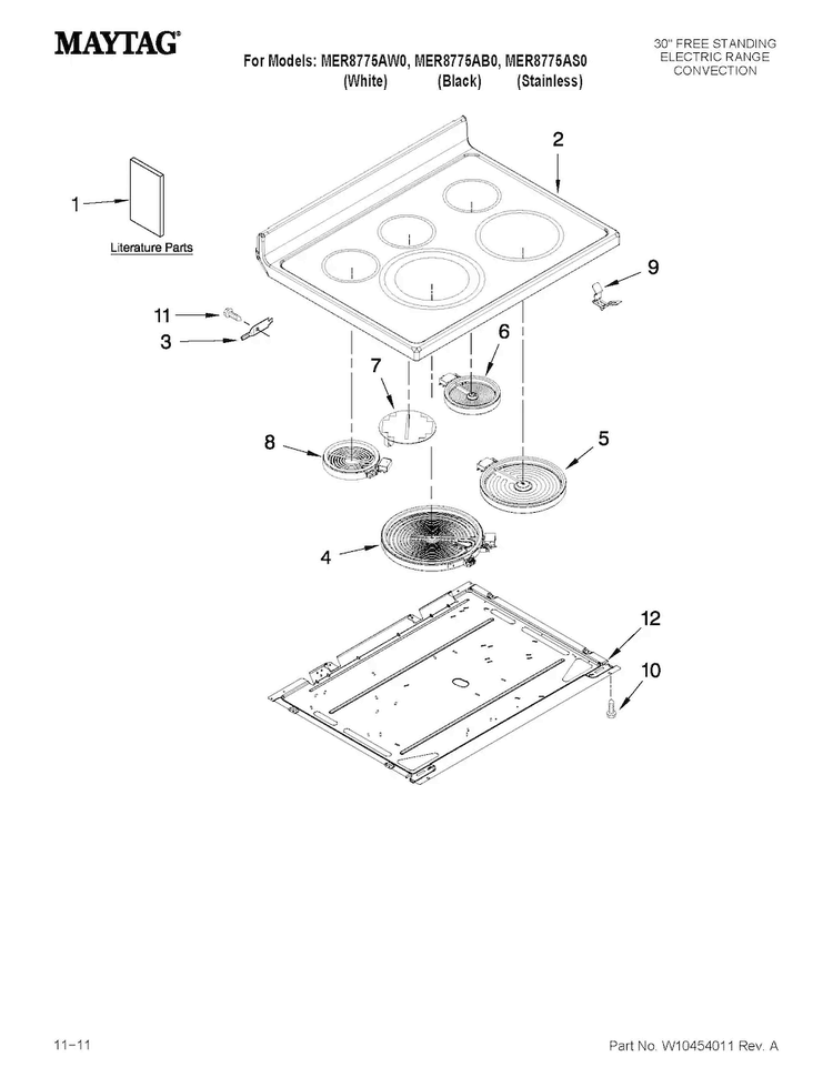 Cooktop Parts Diagram and Parts List for MER8775AB0  Maytag Range