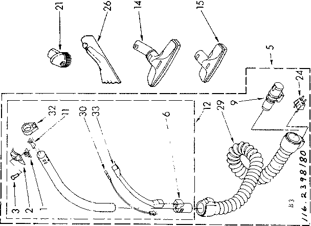 Attachment Parts Diagram and Parts List for 1162398180  Kenmore Canister Vacuum