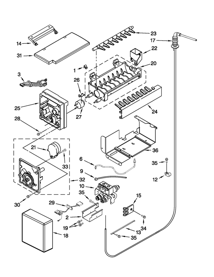 Icemaker Parts Diagram and Parts List for JS48SEDUDW12  Jenn-Air Refrigerator