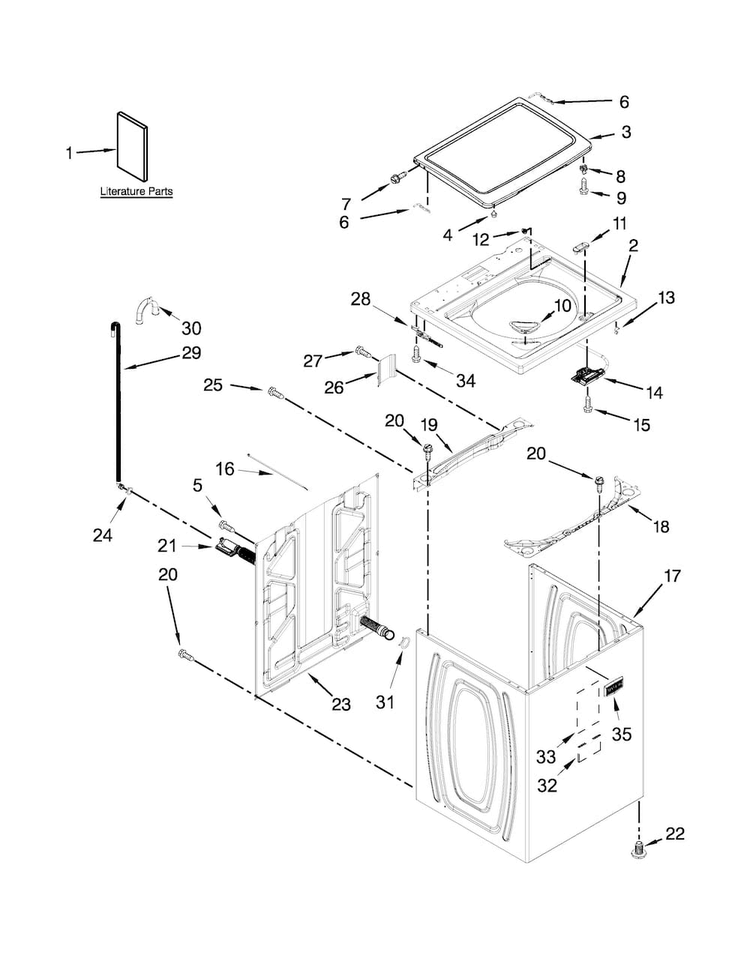 Top And Cabinet Parts Diagram and Parts List for MVWX655DW0  Maytag Washer