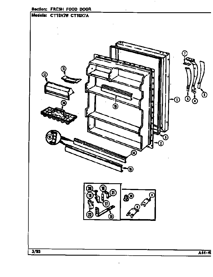 Fresh Food Door Diagram and Parts List for CT19X7W DC67A Crosley Refrigerator