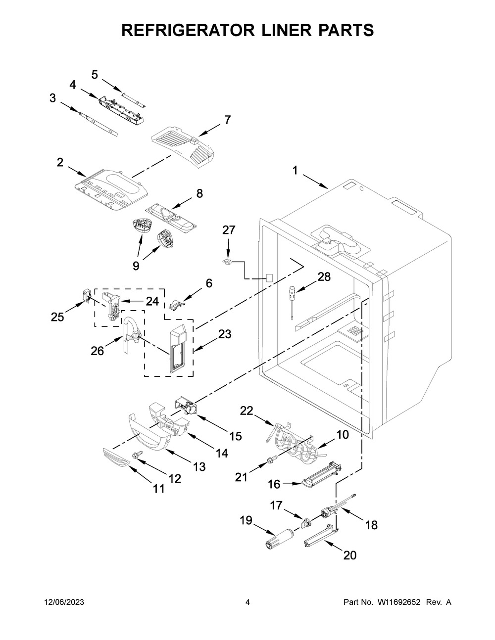Refrigerator Liner Parts Diagram and Parts List for JFFCF72DKL06  Jenn-Air Refrigerator