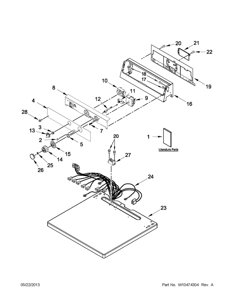 Top And Console Parts Diagram and Parts List for MDE18MNAGW0  Maytag Dryer