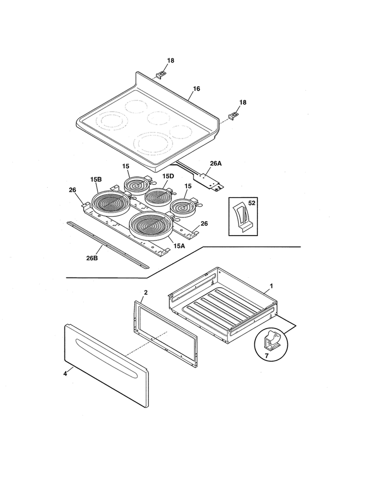 Top/drawer Diagram and Parts List for CRE3895PWA  Crosley Range