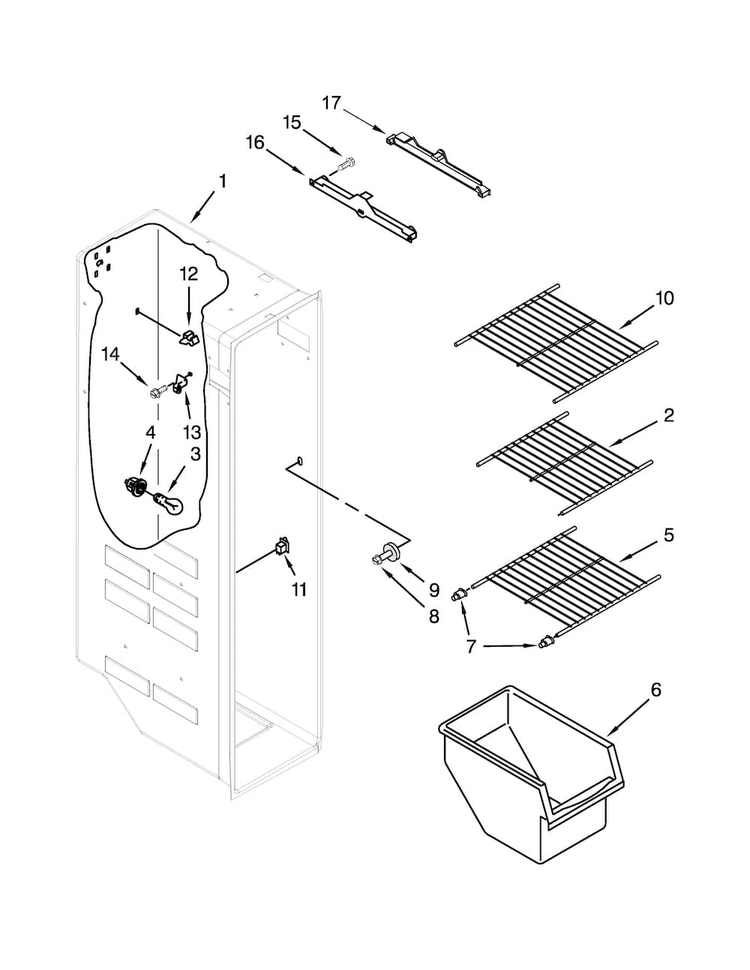 Freezer Liner Parts Diagram and Parts List for ASD2275BRB02  Amana Refrigerator