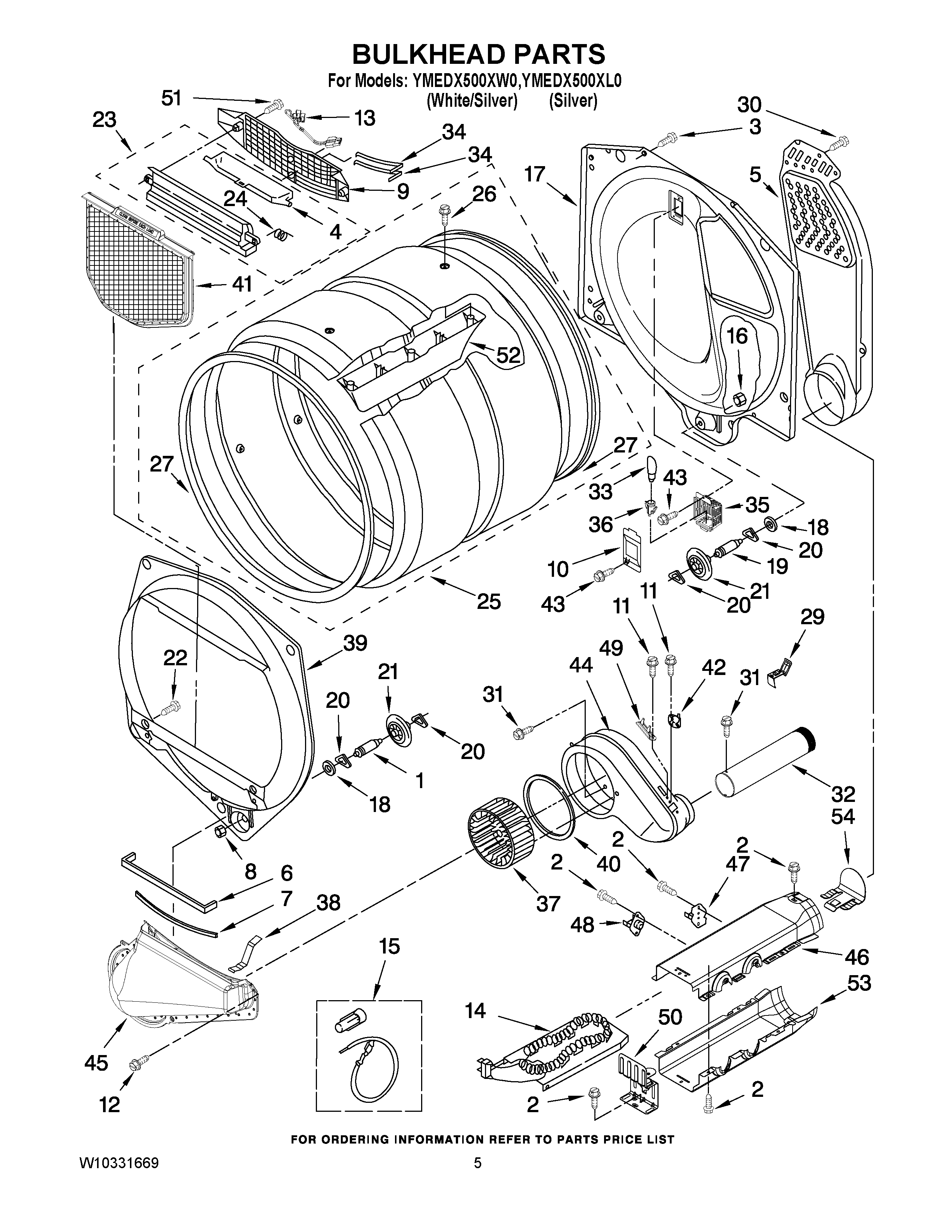 03 - BULKHEAD PARTS Diagram and Parts List for YMEDX500XL0  Maytag Dryer