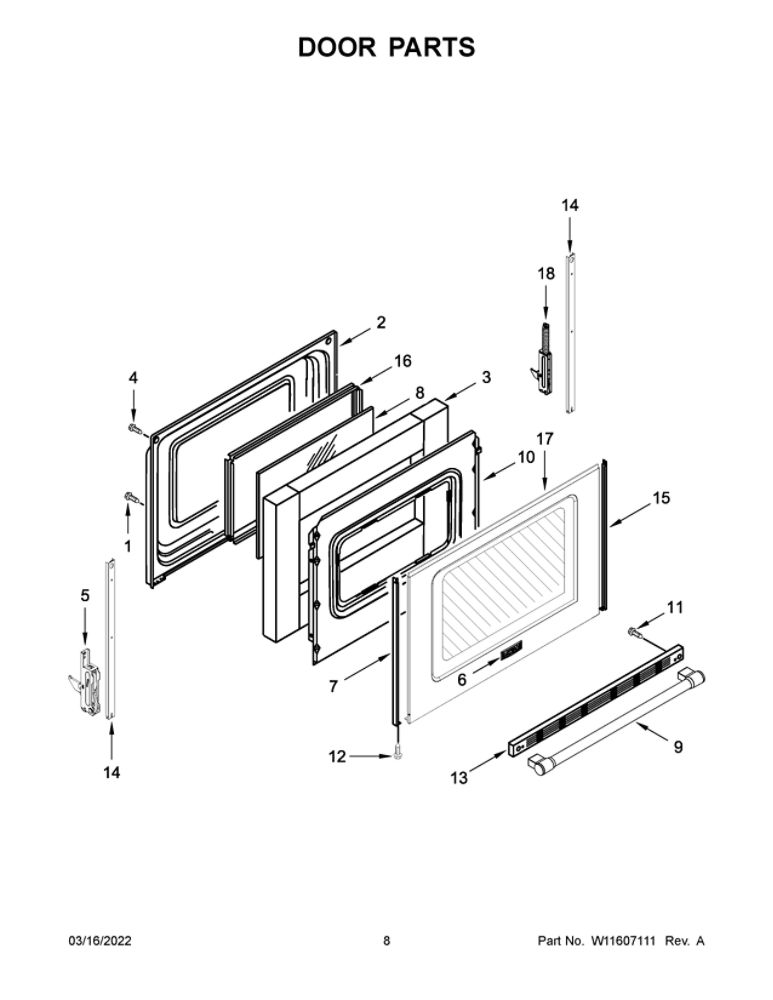 Door Parts Diagram and Parts List for YMER6600FZ5  Maytag Range