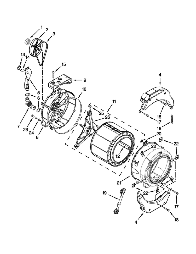 Tub And Basket Parts Diagram and Parts List for MLE20PDBYW2  Maytag Washer Dryer Combo