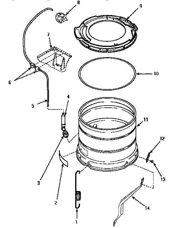 Outer Tub & Pressure Hose Diagram and Parts List for LW8413W2 LW8413W2A Amana Washer
