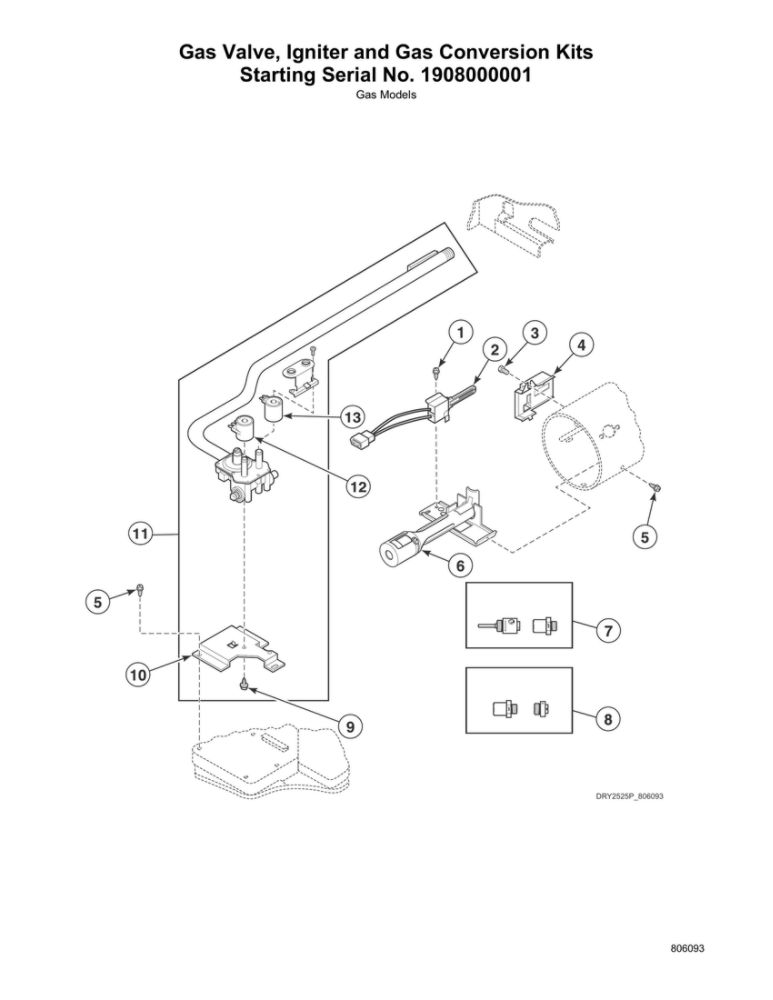 Gas Valve/Igniter And Gas Conversion Kits 2 Diagram and Parts List for ATGE9ASP115TW01  Speed Queen Washer Dryer Combo