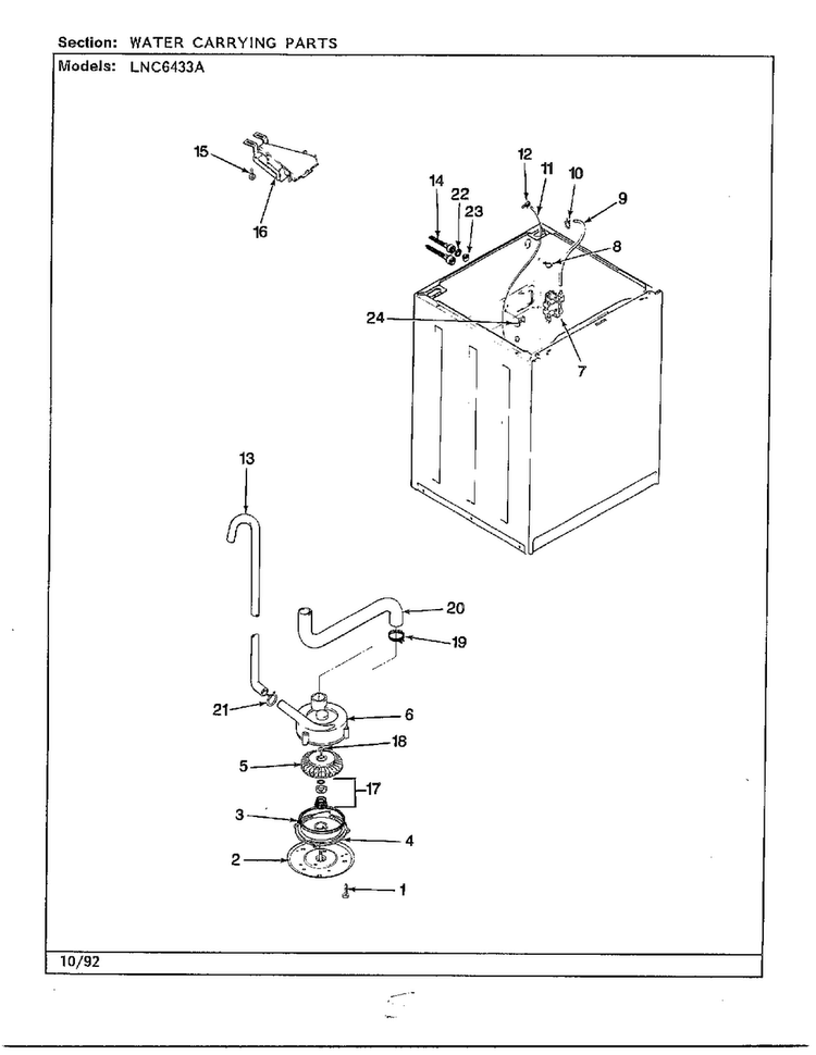 Water Carrying Parts Diagram and Parts List for 6433A  Norge Washer