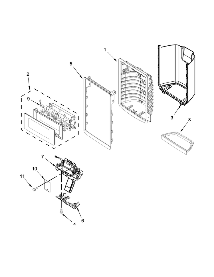 Dispenser Front Parts Diagram and Parts List for MFT2673BEW11  Maytag Refrigerator