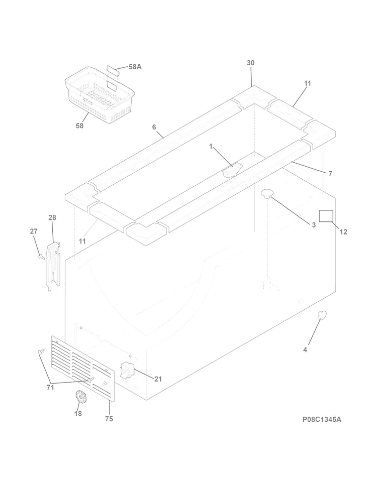 Cabinet Diagram and Parts List for CFC162RCA  Crosley Freezer