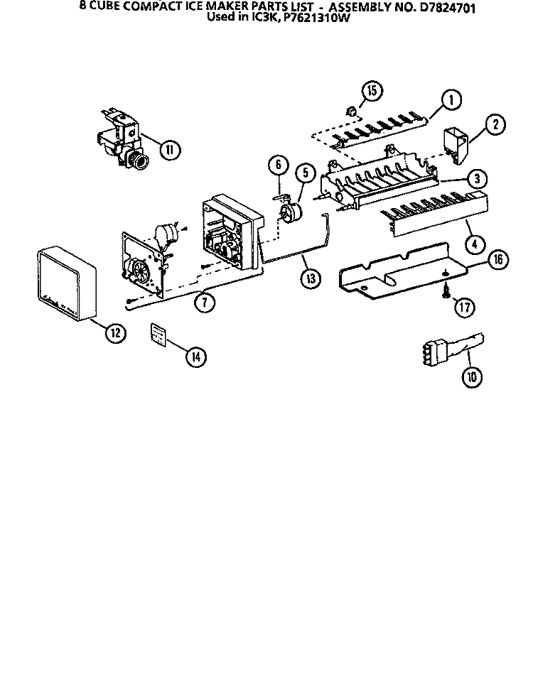8 CUBE COMPACT ICE MAKER Diagram and Parts List for TL20N P1106213W Amana Refrigerator
