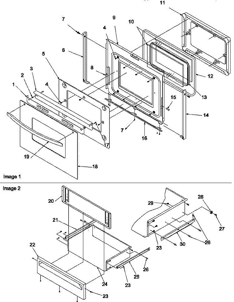 OVEN DOOR & STORAGE DRAWER Diagram and Parts List for ARGS7650E P1130755N E Amana Range