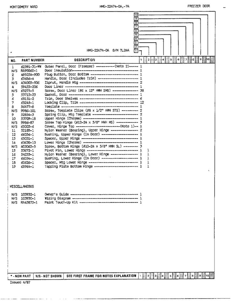 Freezer Door Assembly Page 2 Diagram and Parts List for 22474A  Admiral Refrigerator