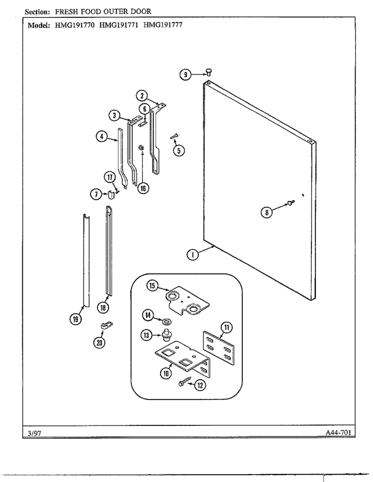 Fresh Food Outer Door Diagram and Parts List for HMG191770  Admiral Refrigerator