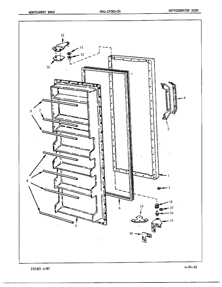 Fresh Food Door Diagram and Parts List for 19060A  Admiral Refrigerator