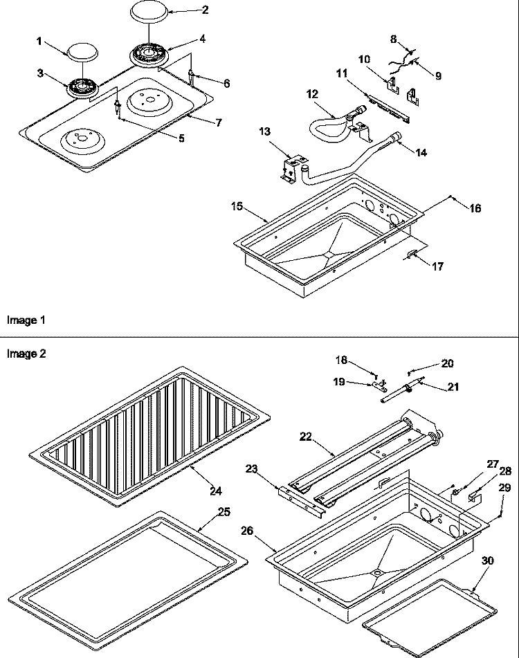BURNER, GRILLE ASSY AND ACS200 GRIDDLE Diagram and Parts List for AKGD3060E P1131630N E Amana Cooktop