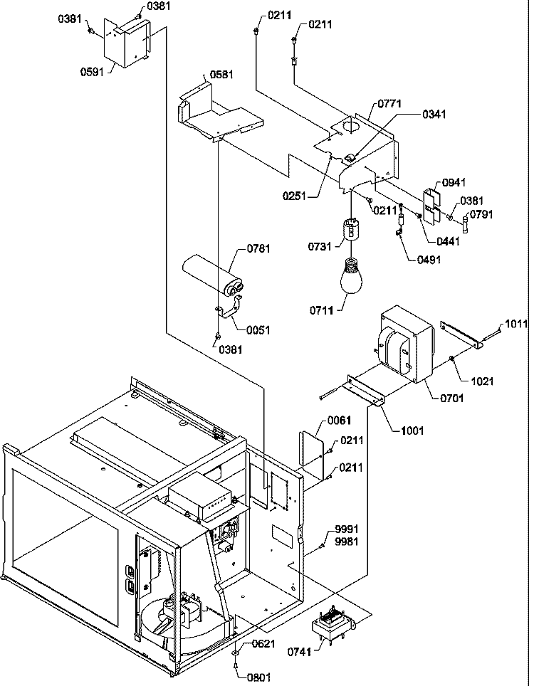 TRANSFORMER / LIGHT ASSY Diagram and Parts List for RFS9MPK P1312007M Amana Microwave
