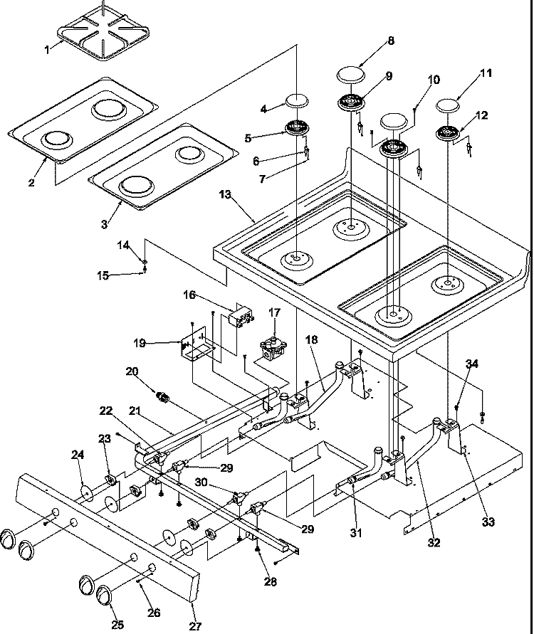 MAIN TOP Diagram and Parts List for ARG7600W P1143332N W Amana Range