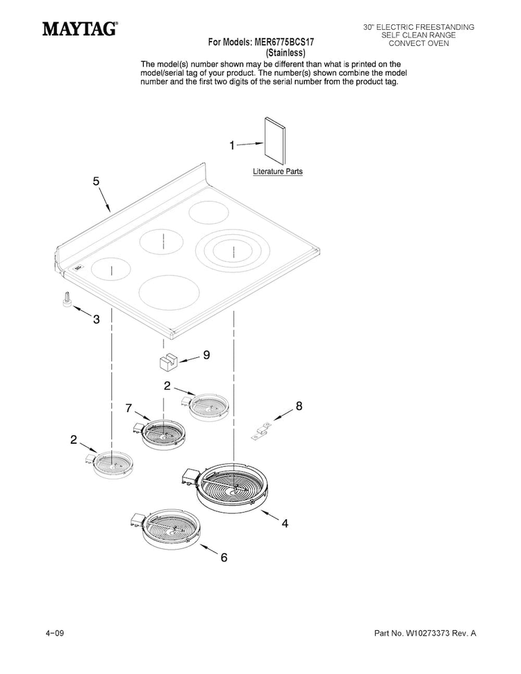 Cooktop Parts Diagram and Parts List for MER6775BCS17  Maytag Range