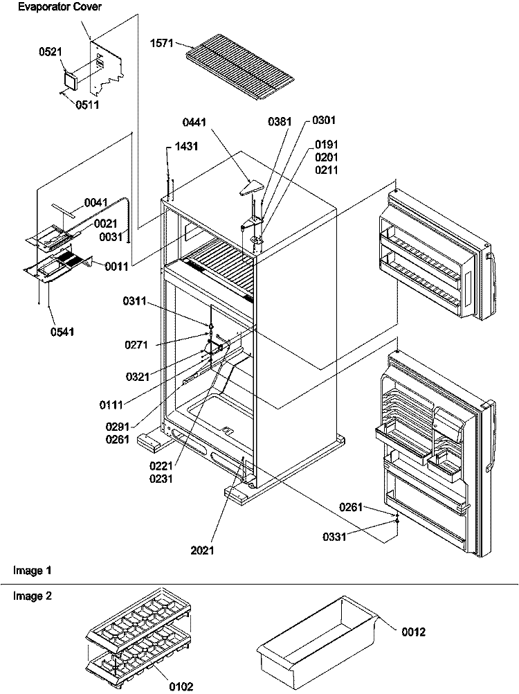 Door Hinges and Freezer Shelf Diagram and Parts List for TC18VW P1315704W W Amana Refrigerator
