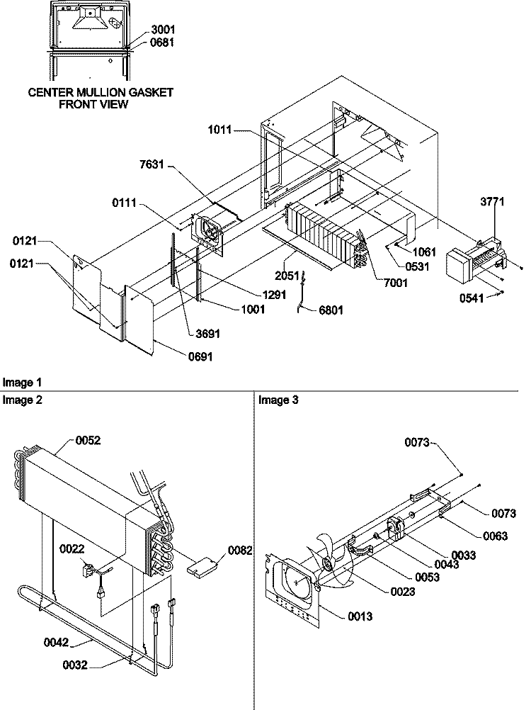 Evaporator and Fan Motor Assemblies Diagram and Parts List for TSI19VL P1306402W L Amana Refrigerator