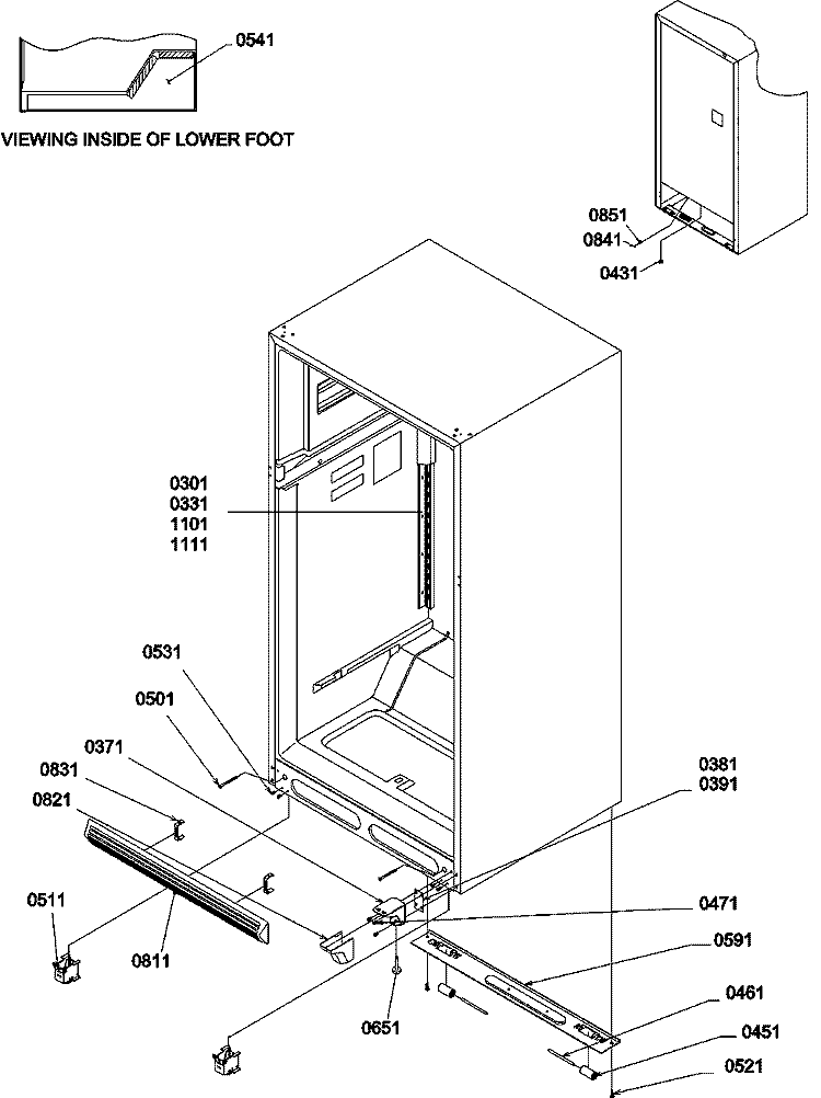 Ladders, Lower Cabinet and Rollers Diagram and Parts List for TSI19VL P1306402W L Amana Refrigerator