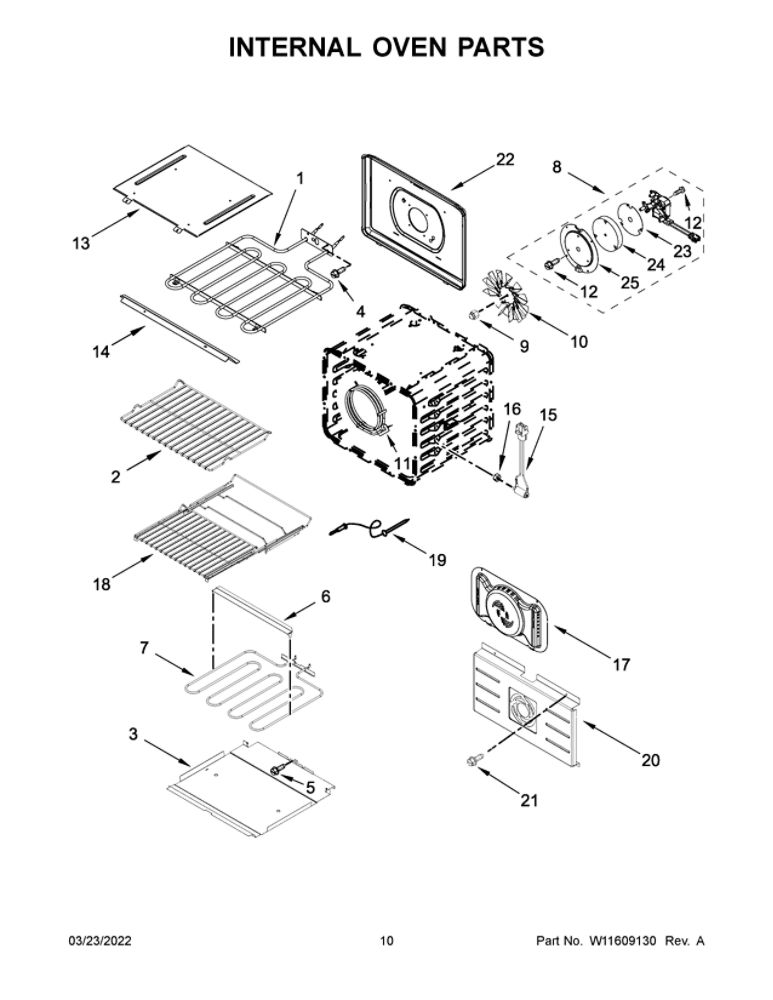 Internal Oven Parts Diagram and Parts List for JJW2830LM00  Maytag Wall Oven