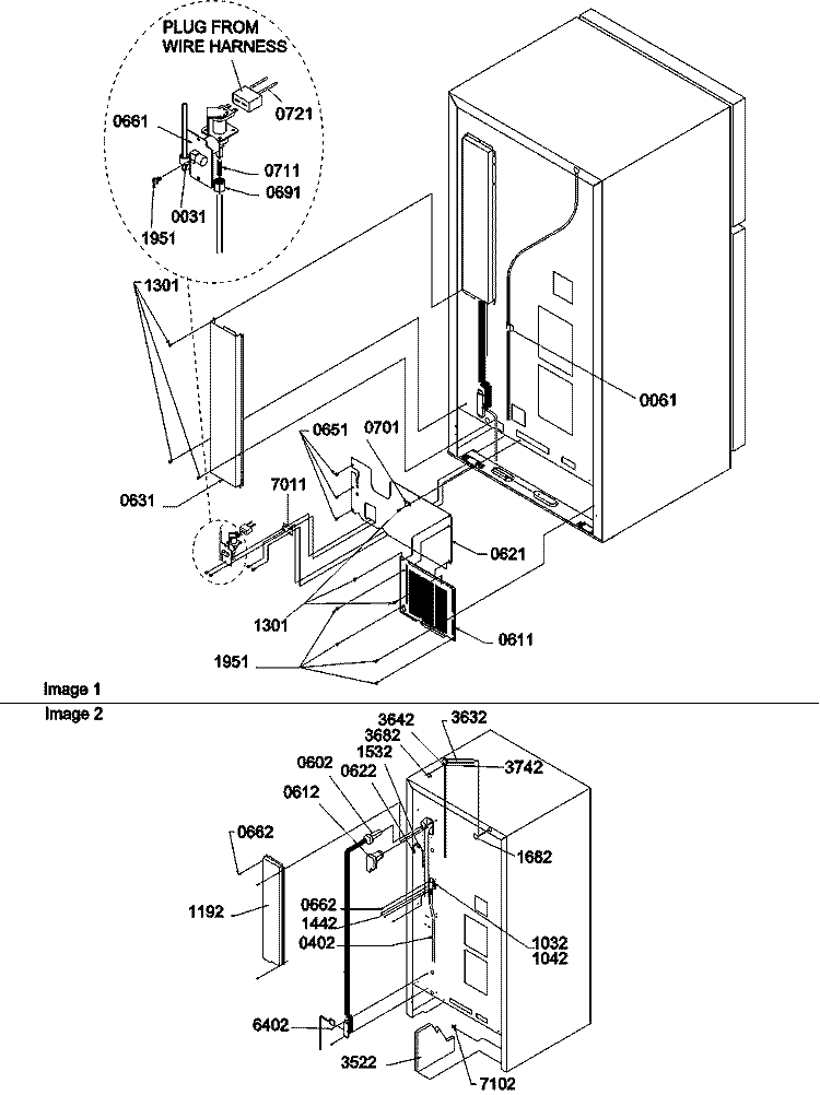 Cabinet Back Diagram and Parts List for TS22VW P1306502W W Amana Refrigerator