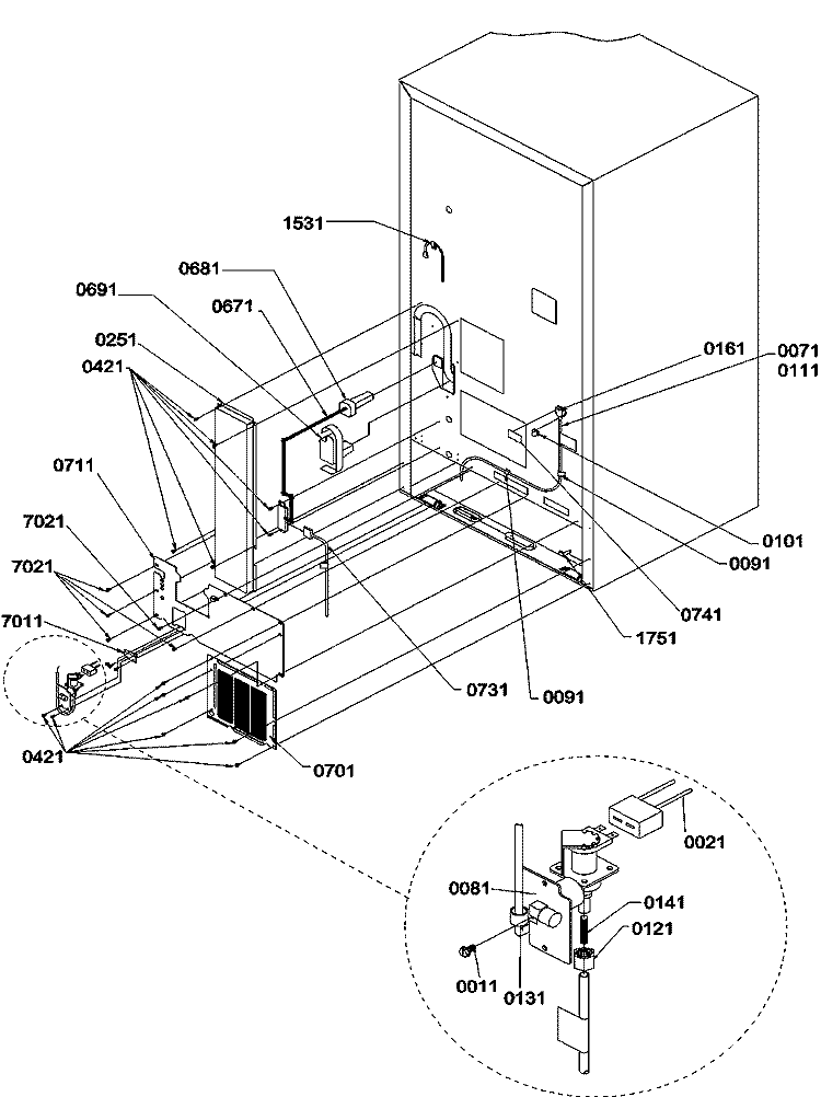 Cabinet Back Diagram and Parts List for BCI21VL P1321507W L Amana Refrigerator