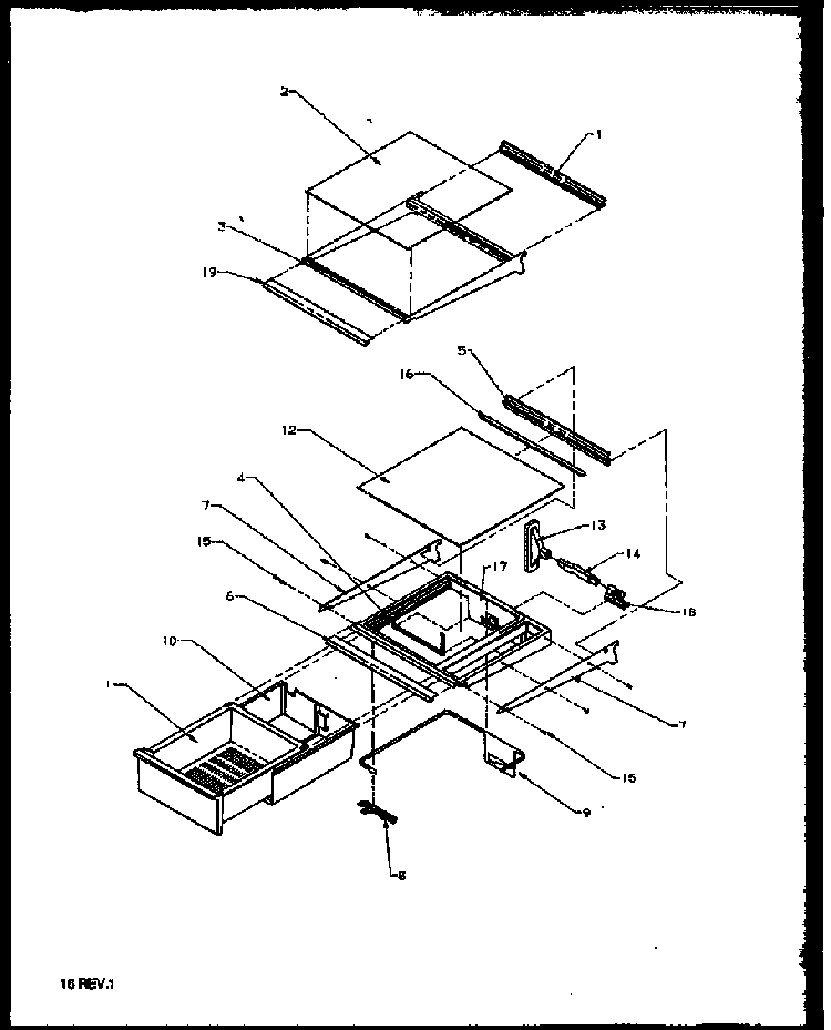 Refrigerator Shelving And Drawers Diagram and Parts List for 2599CIWEL-P1170601WL  Amana Refrigerator