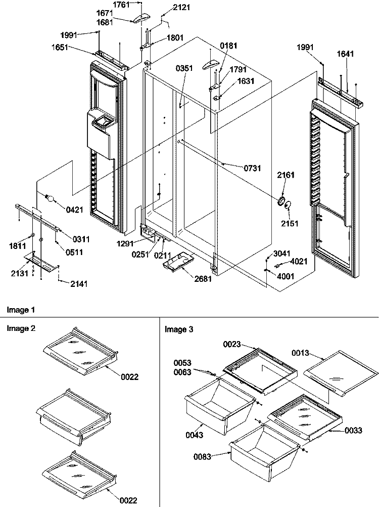 LIGHT, SHELVES & BOTTOM DOOR CLOSURES Diagram and Parts List for SBDE21VPSE P1317202W E Amana Refrigerator
