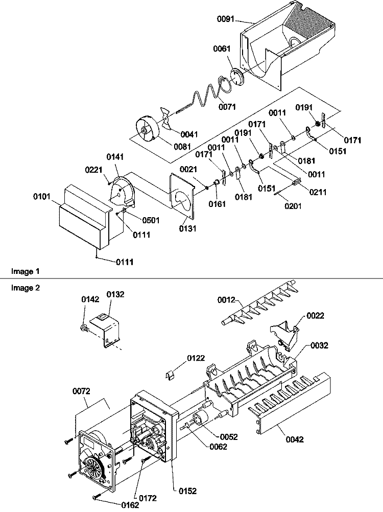 Ice Bucket Auger and Ice Maker Parts Diagram and Parts List for SCD23VBL P1315305W L Amana Refrigerator
